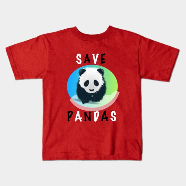 SAVE PANDAS Kids T-Shirt by BlueDolphinStudios